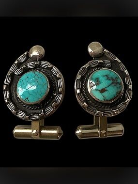 Vintage Sterling Turquoise Native American CuffLinks